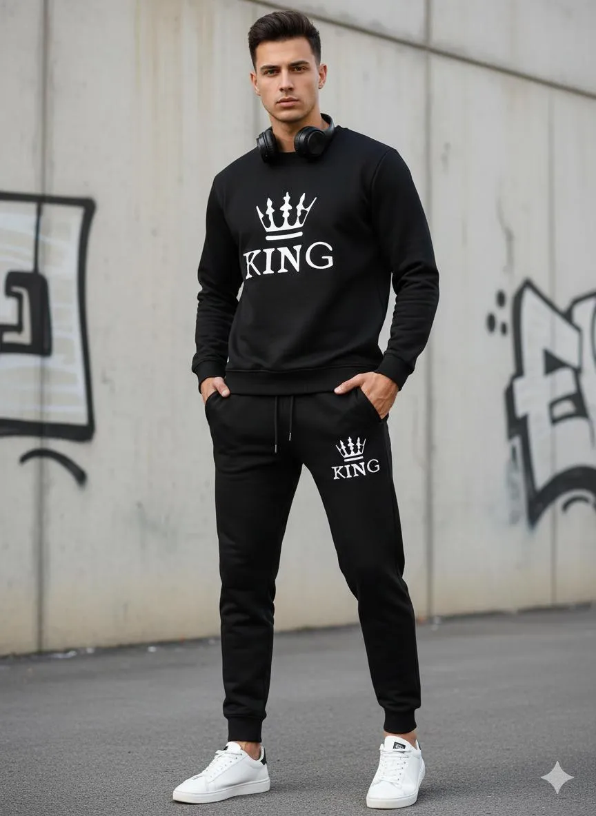 2 Pcs Men's Fleece Printed Sweatshirt Track Suit