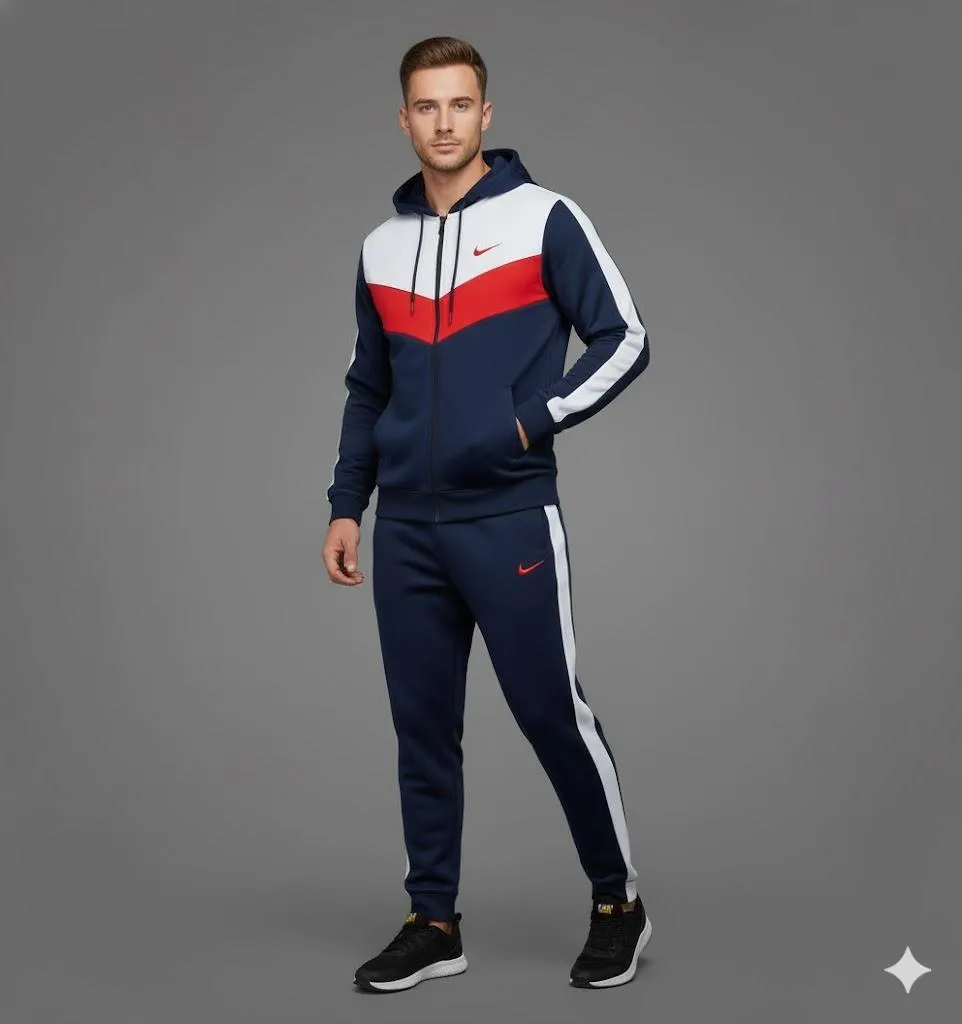 2 Pcs Men's Fleece Printed Zipper Track Suit
