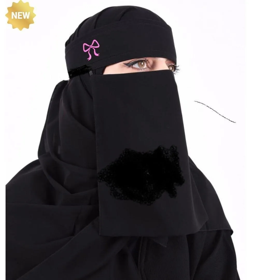 Elegant Black Embroidered Chiffon Niqab – 1 Pc