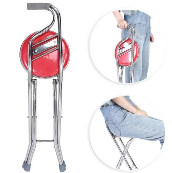 Walking Stick Seat Folding Stool – Ergonomic Stainless Steel Support for Seniors & Disabled Individuals