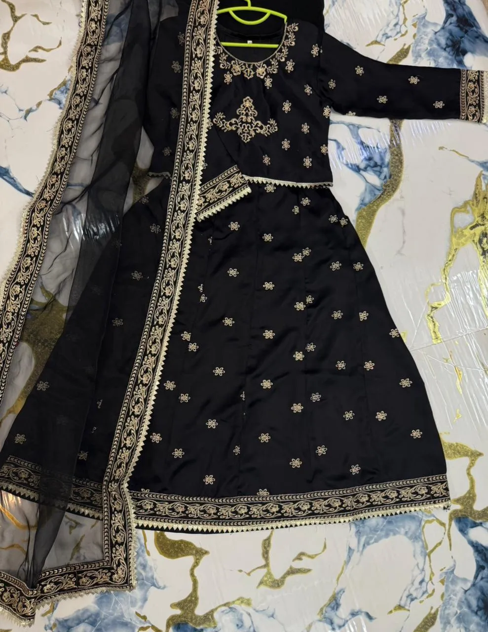 3 Pcs Girl's Shamoz Silk Embroidered Shirt And Skirt Set view 3