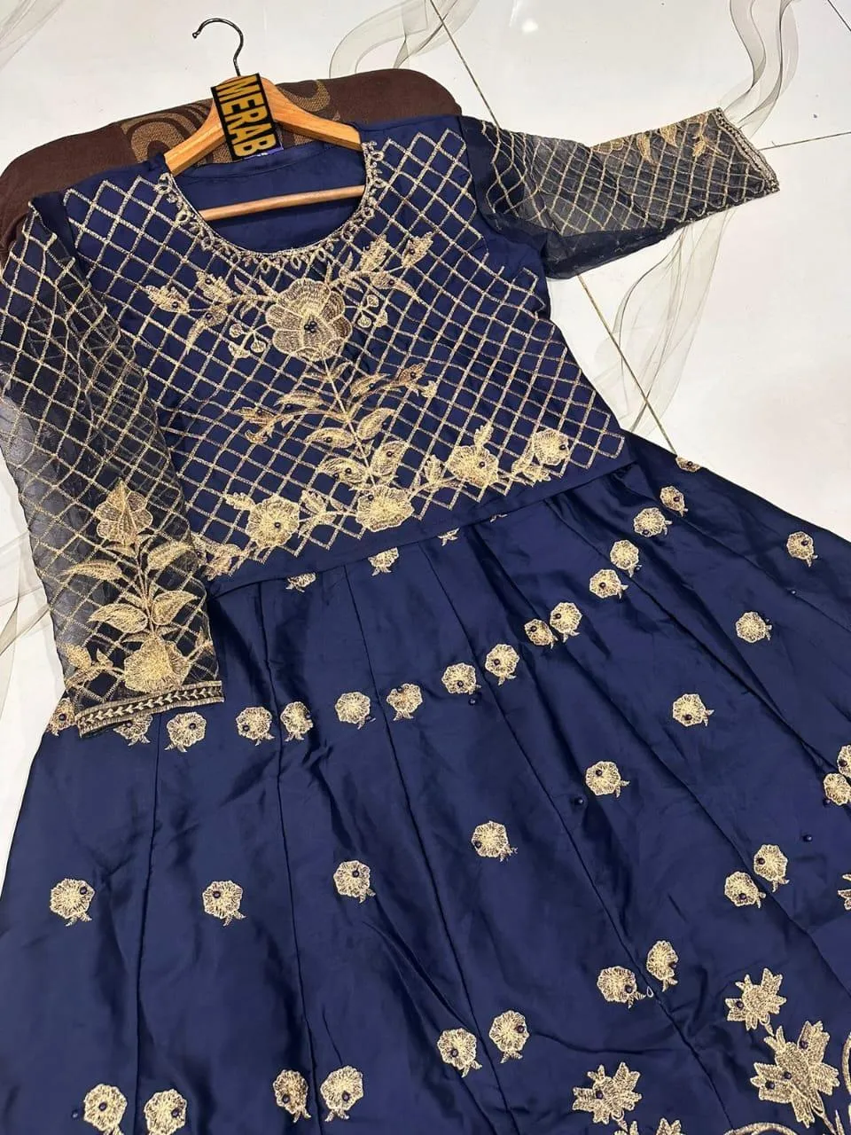 2 Pcs Women's Stitched Shamoz Silk Embroidered Maxi Suit