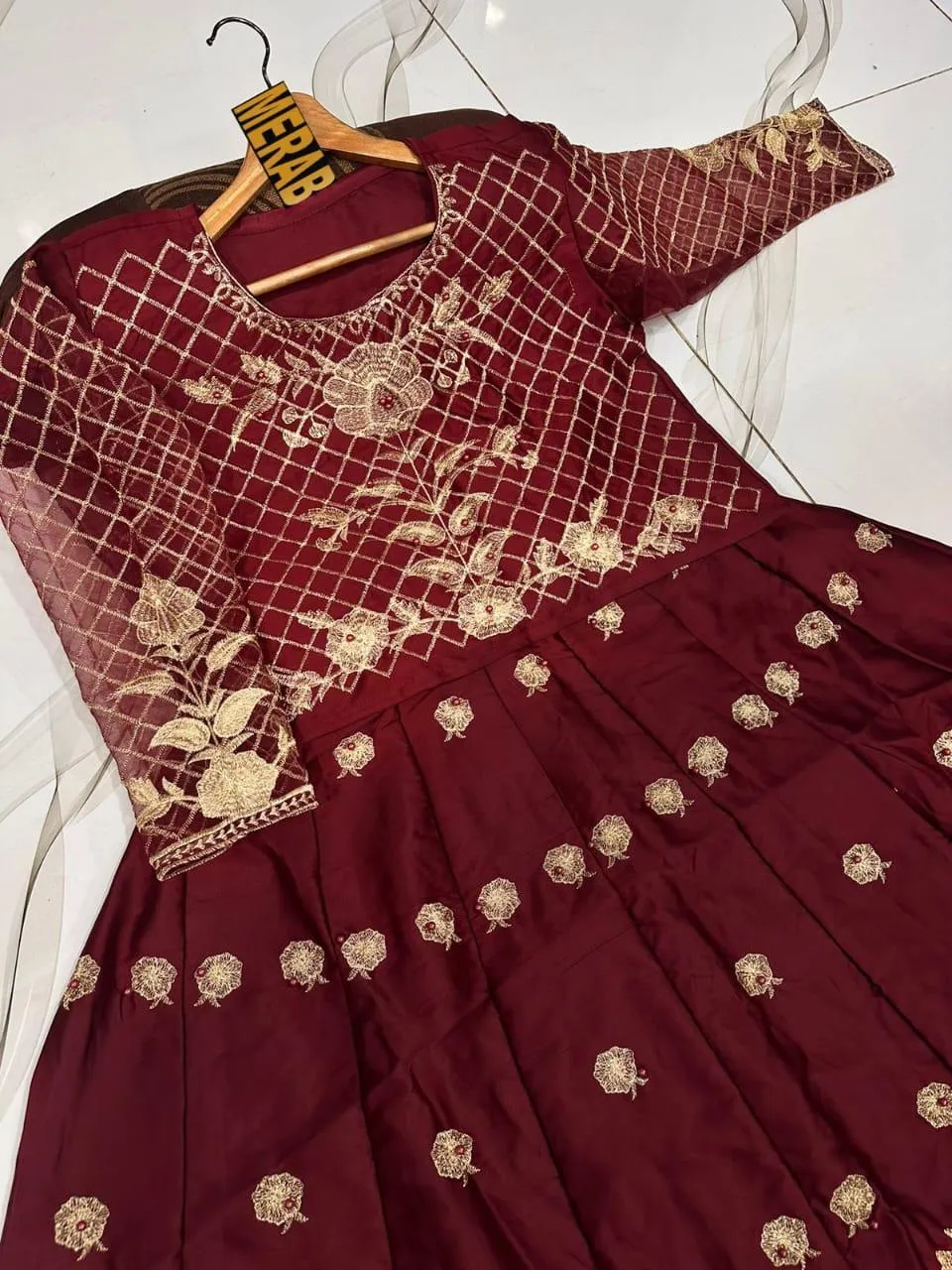 2 Pcs Women's Stitched Shamoz Silk Embroidered Maxi Suit