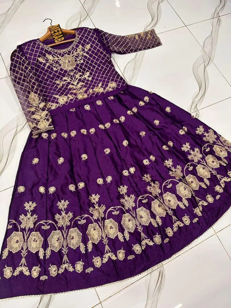 2 Pcs Women's Stitched Shamoz Silk Embroidered Maxi Suit