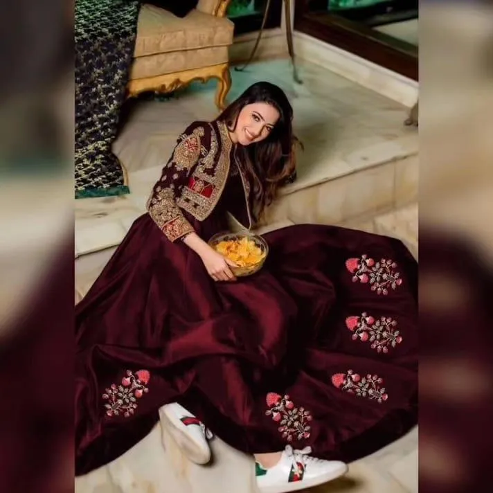 2 Pcs Women's Stitched Shamoz Silk Embroidered Maxi and Jacket