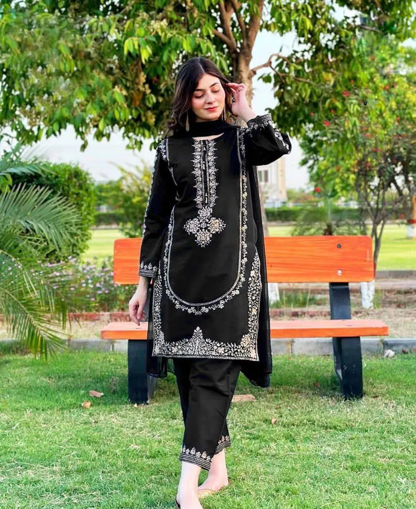 3 Pcs Women's Stitched Shamoz Silk Embroidered Suit
