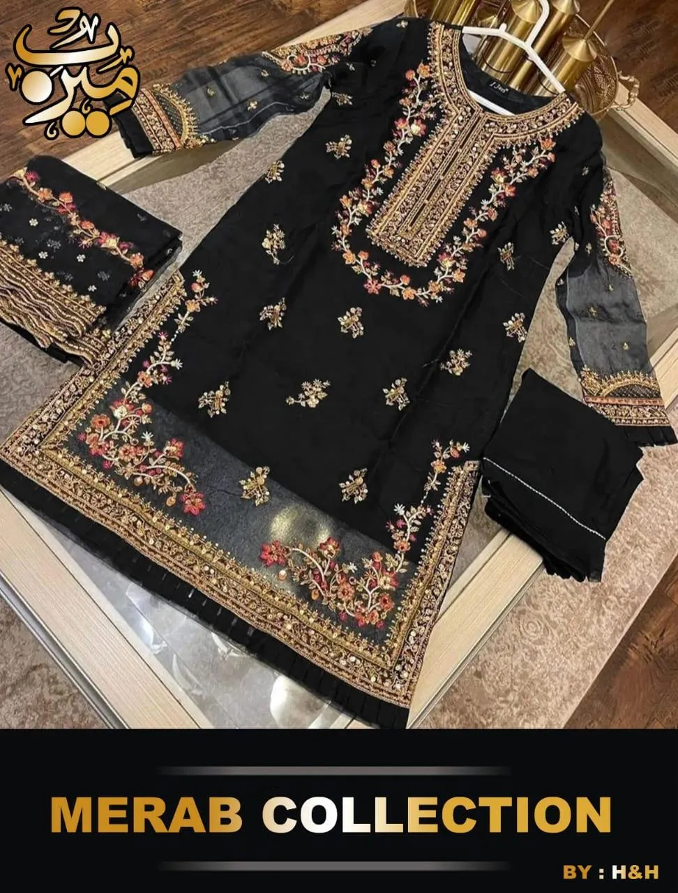 3 Pcs Women's Stitched Organza Hand Work Suit