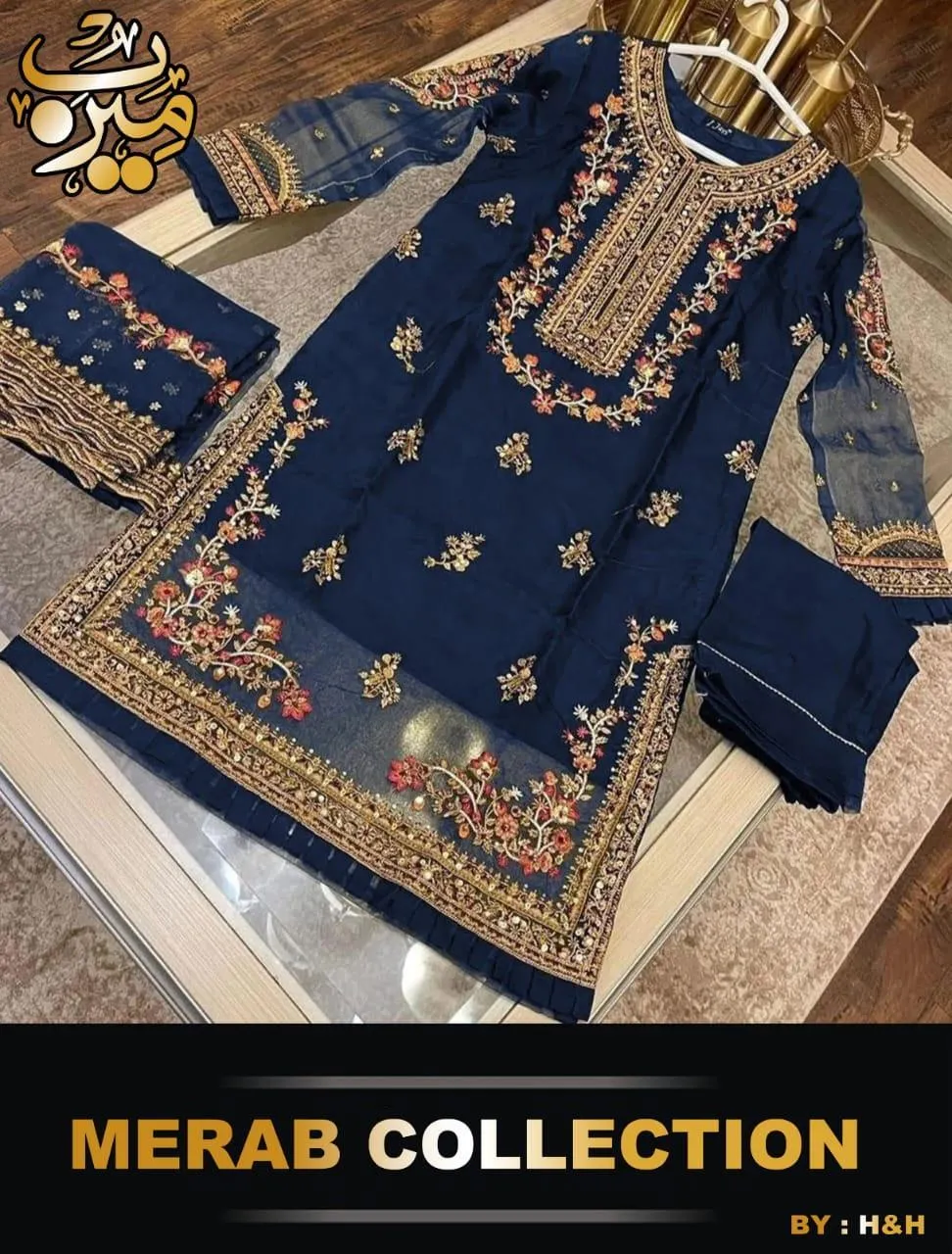 3 Pcs Women's Stitched Organza Hand Work Suit