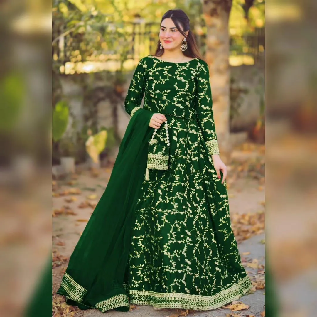 3 Pcs Women's Stitched Shamoz Silk Embroidered Lehenga Choli