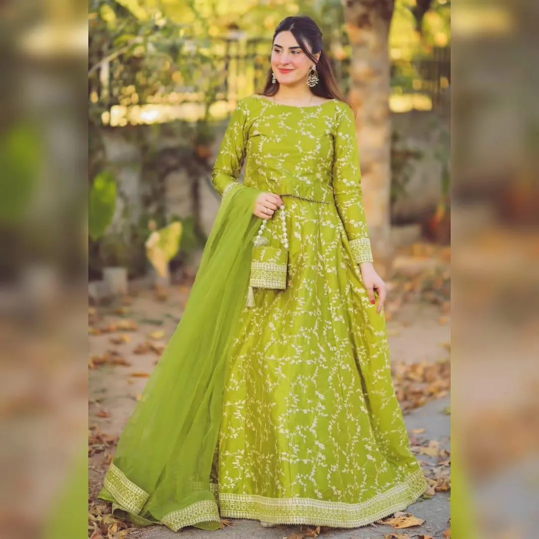 3 Pcs Women's Stitched Shamoz Silk Embroidered Lehenga Choli