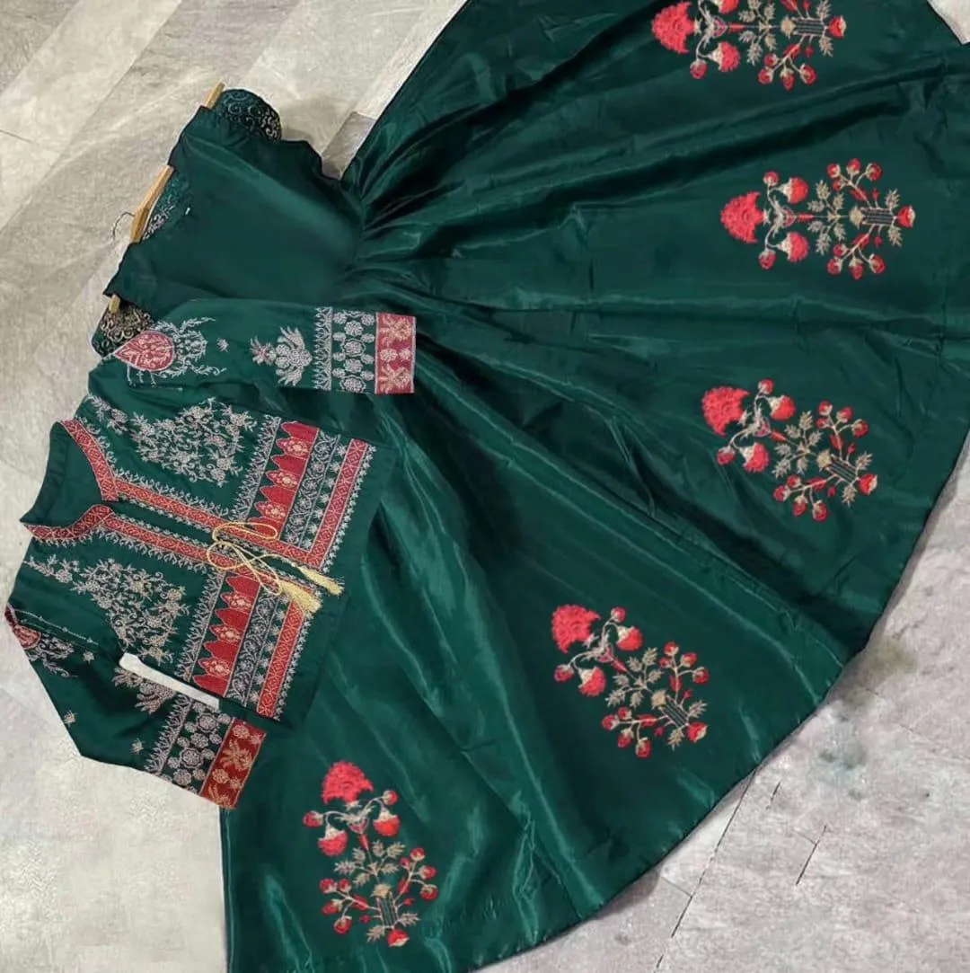 2 Pcs Women's Stitched Shamoz Silk Embroidered Maxi and Jacket