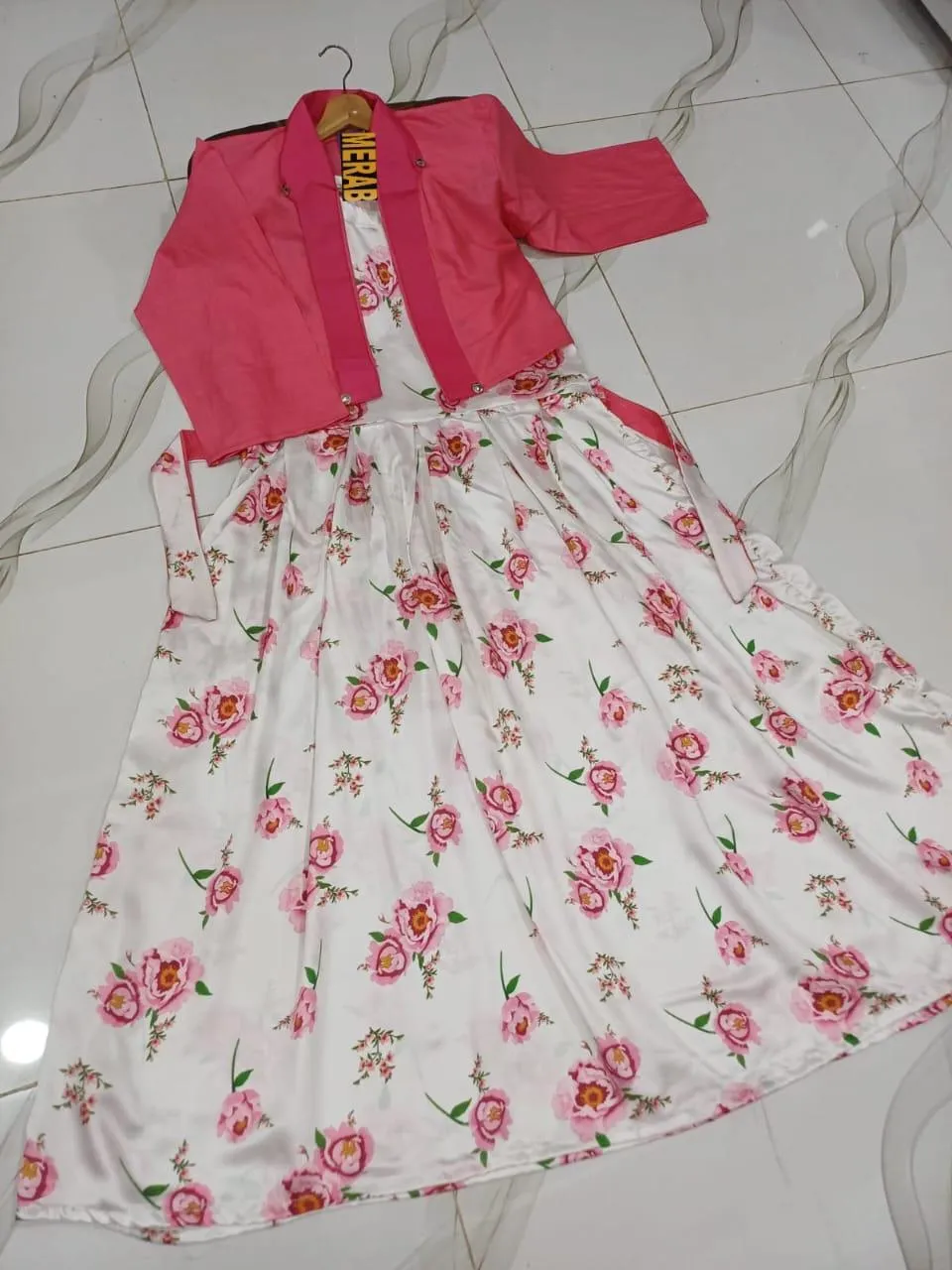 Pink Floral Silk Maxi Suit with Jacket