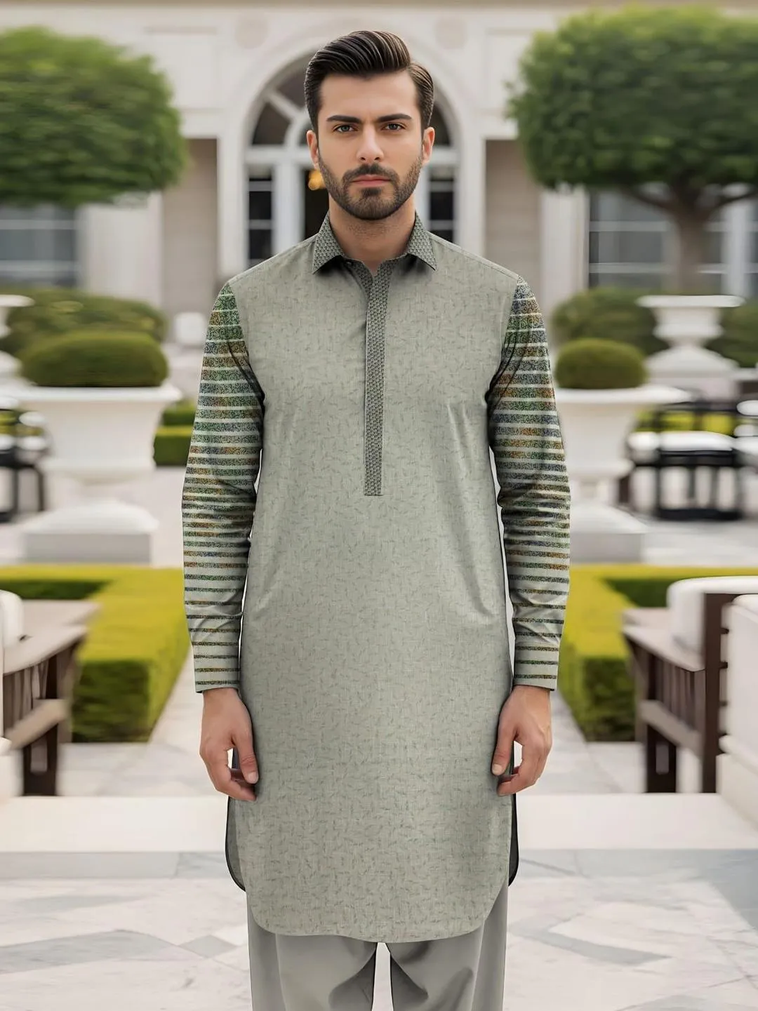 Men’s Unstitched Cotton Self Print Kurta