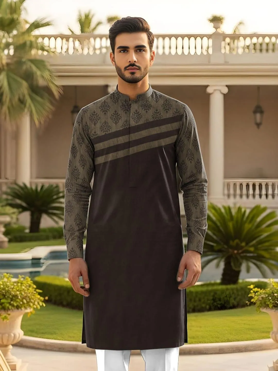 Men’s Unstitched Cotton Self Print Kurta