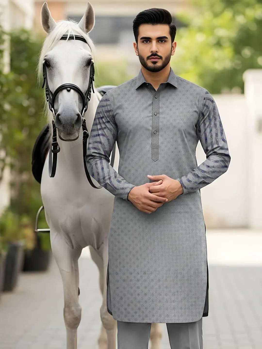 Men’s Unstitched Cotton Self Print Kurta