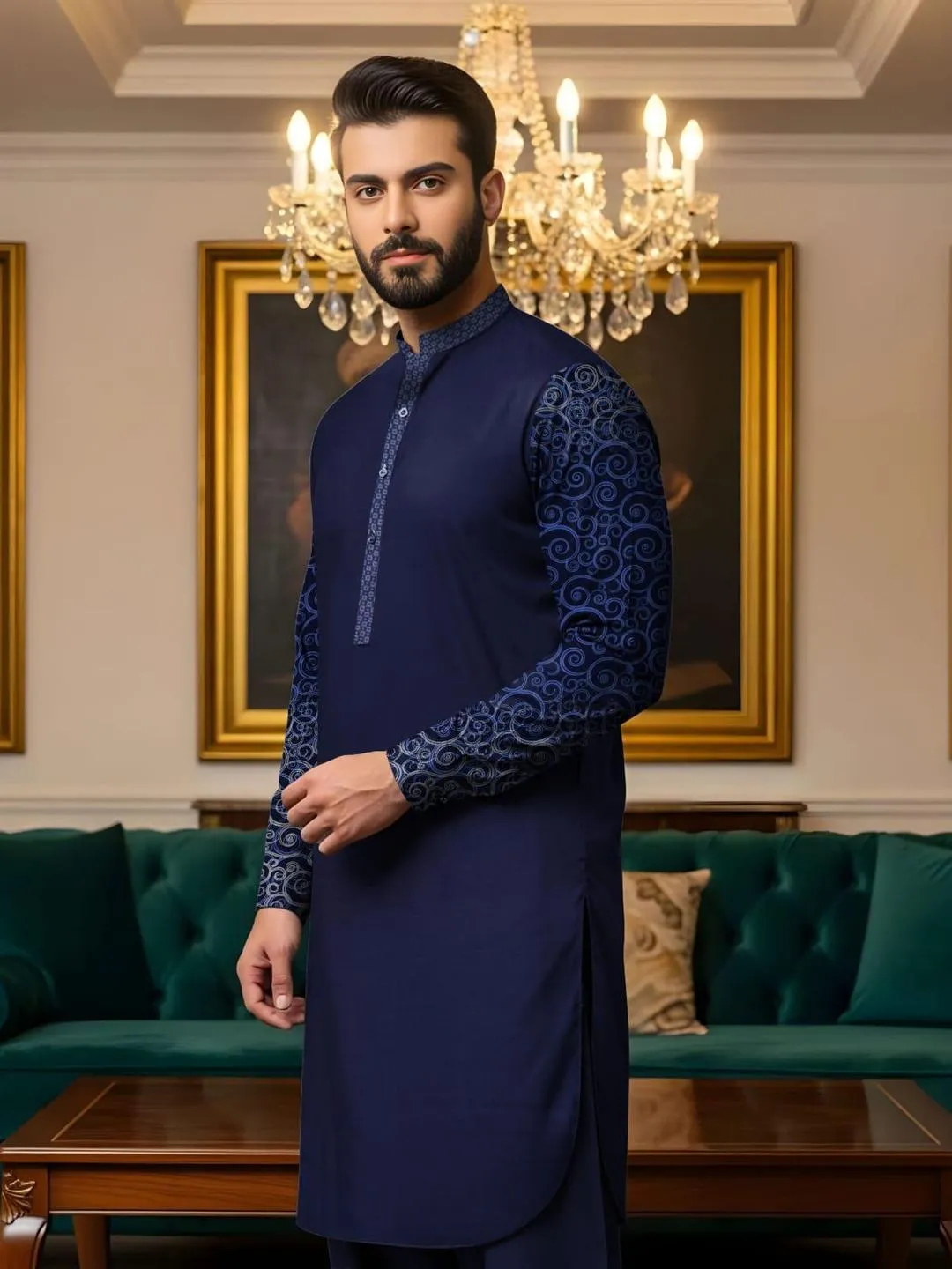 Men’s Unstitched Cotton Self Print Kurta