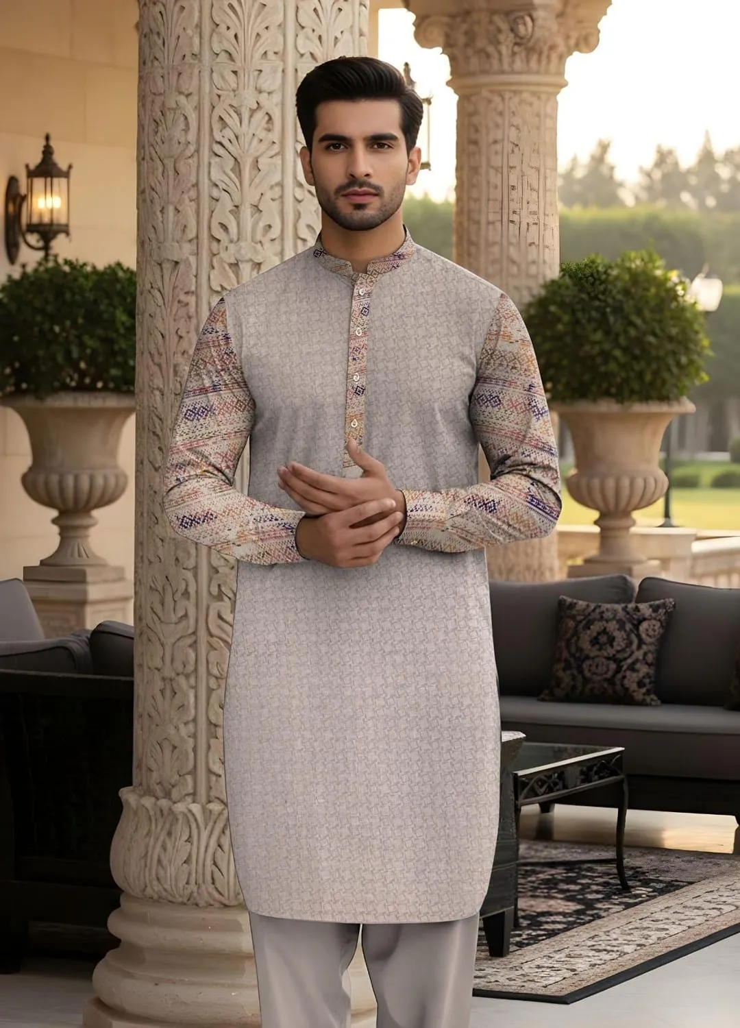 Men’s Unstitched Cotton Self Print Kurta