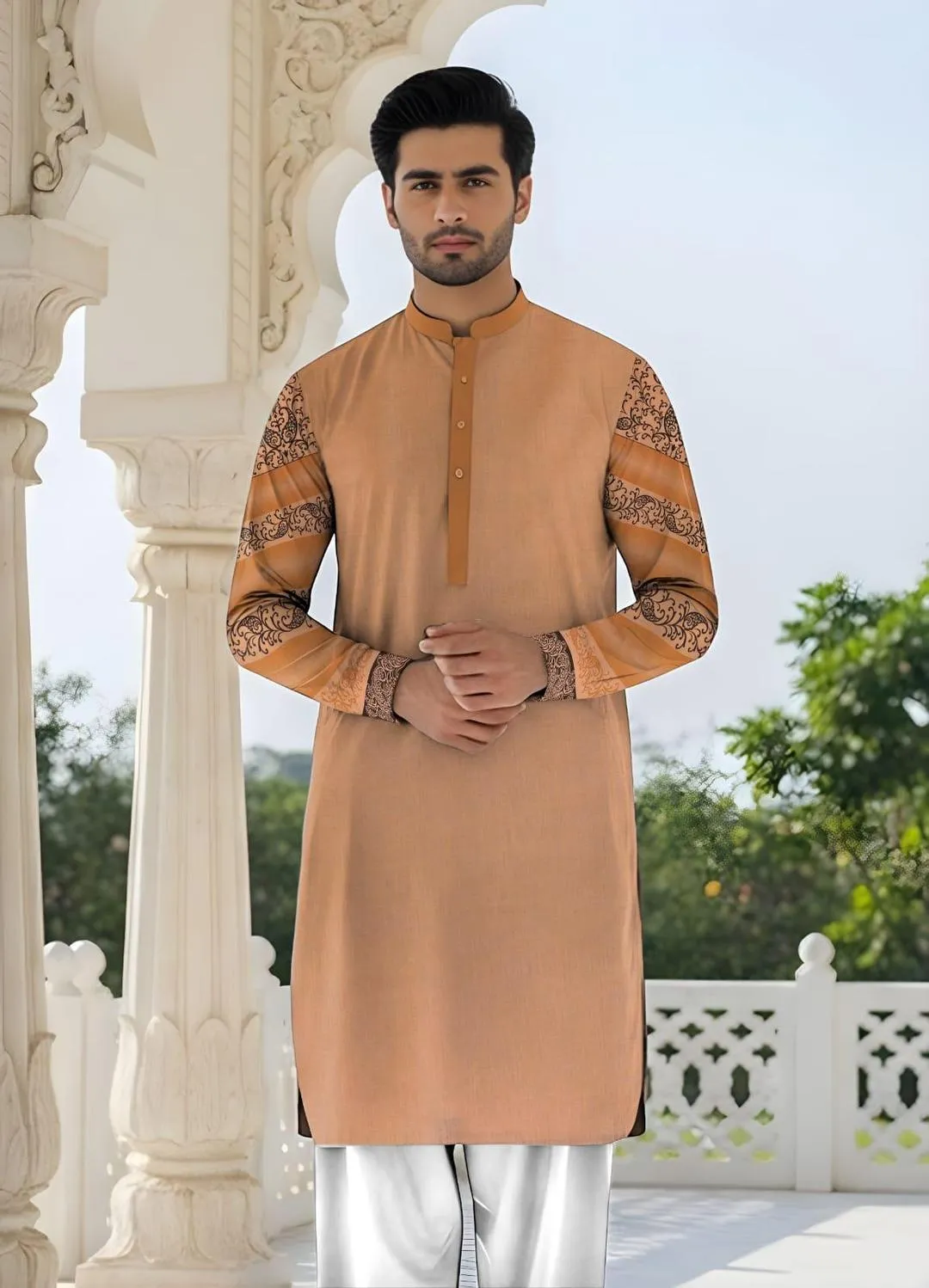 Men’s Unstitched Cotton Self Print Kurta