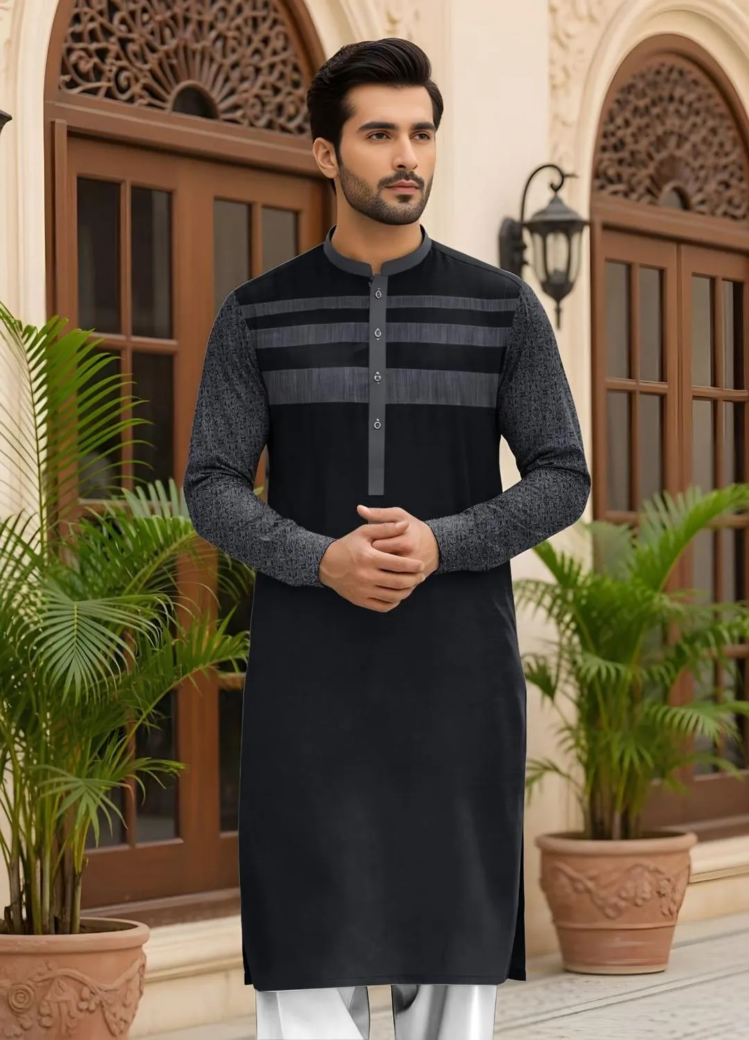 Men’s Unstitched Cotton Self Print Kurta