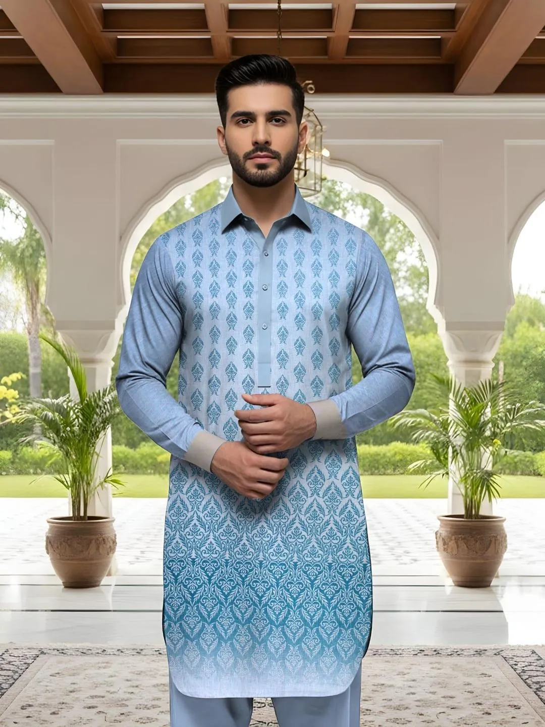 Men’s Unstitched Cotton Self Print Kurta