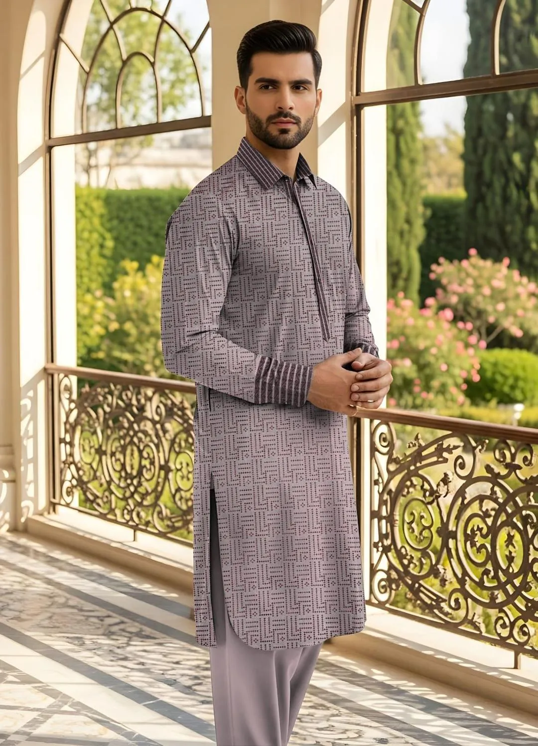 Men’s Unstitched Cotton Self Print Kurta