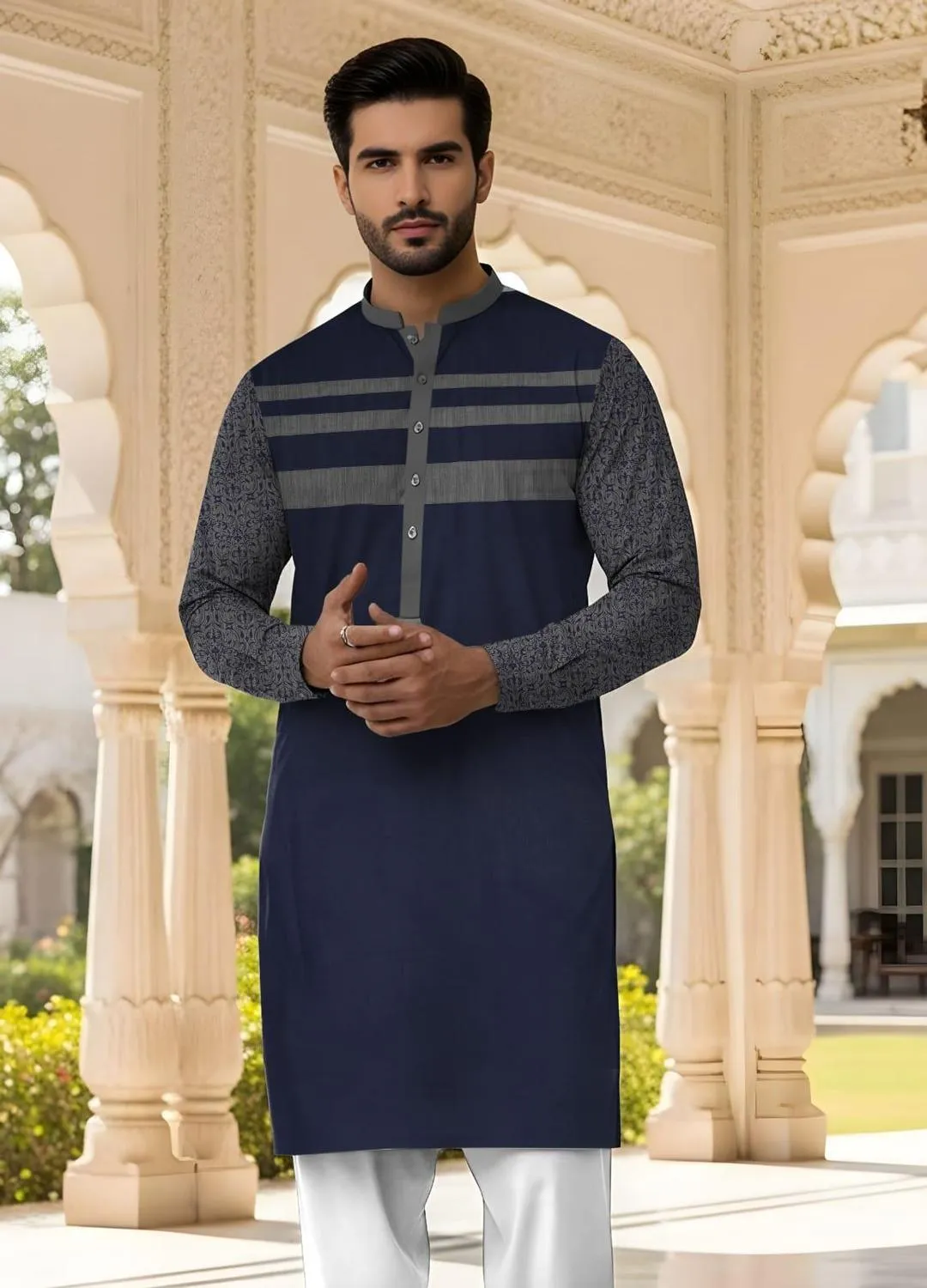 Men’s Unstitched Cotton Self Print Kurta