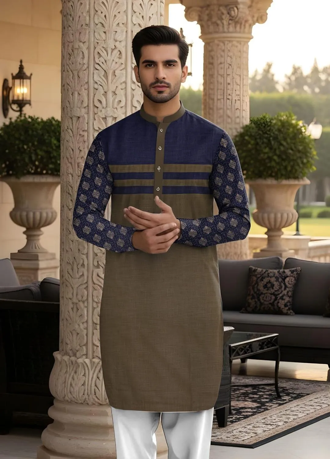 Men’s Unstitched Cotton Self Print Kurta