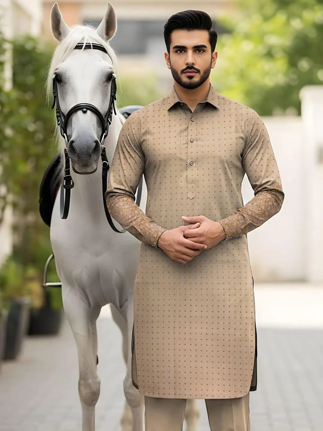Men’s Unstitched Cotton Self Print Kurta