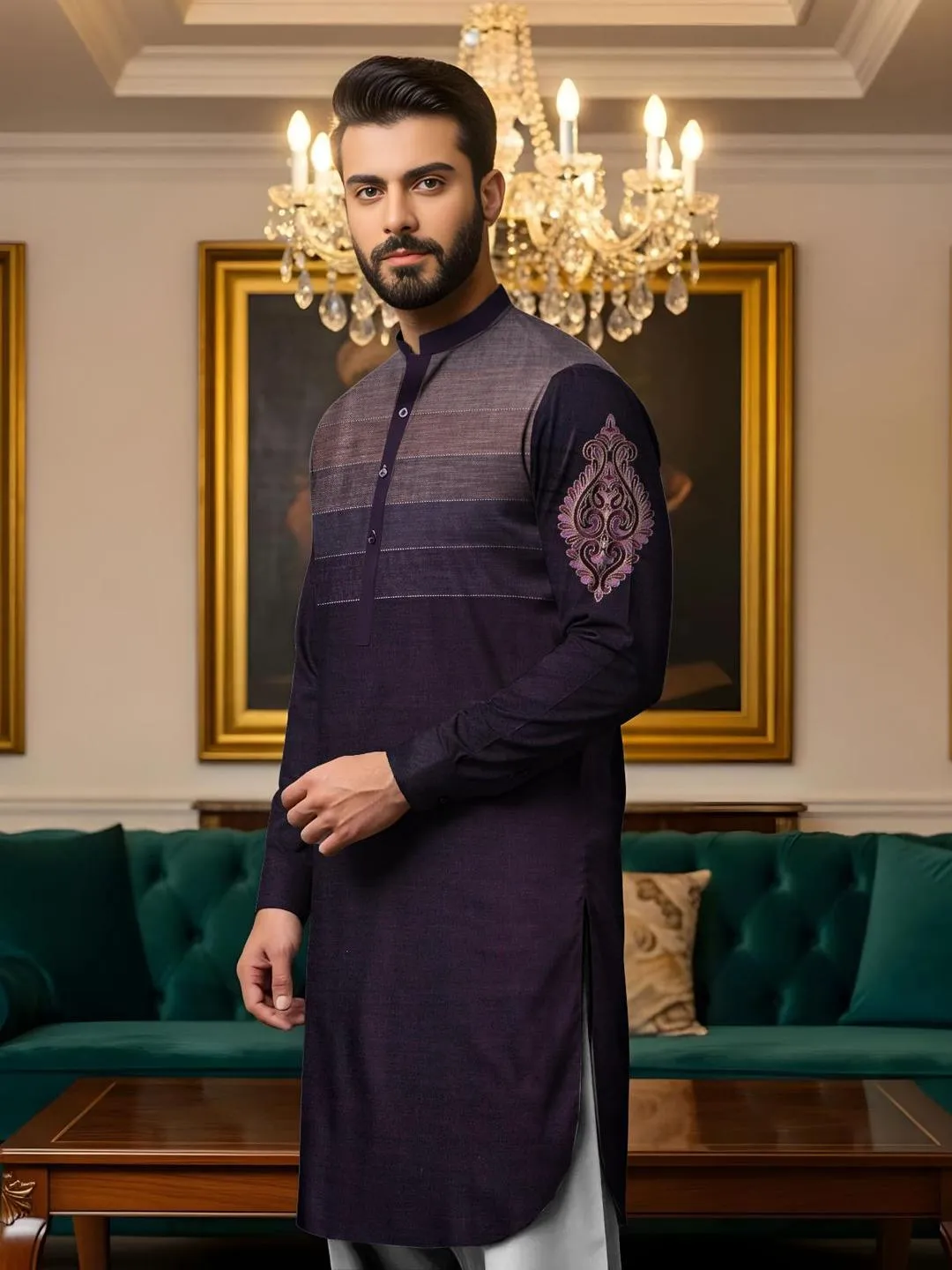 Men’s Unstitched Cotton Embroidered Suit