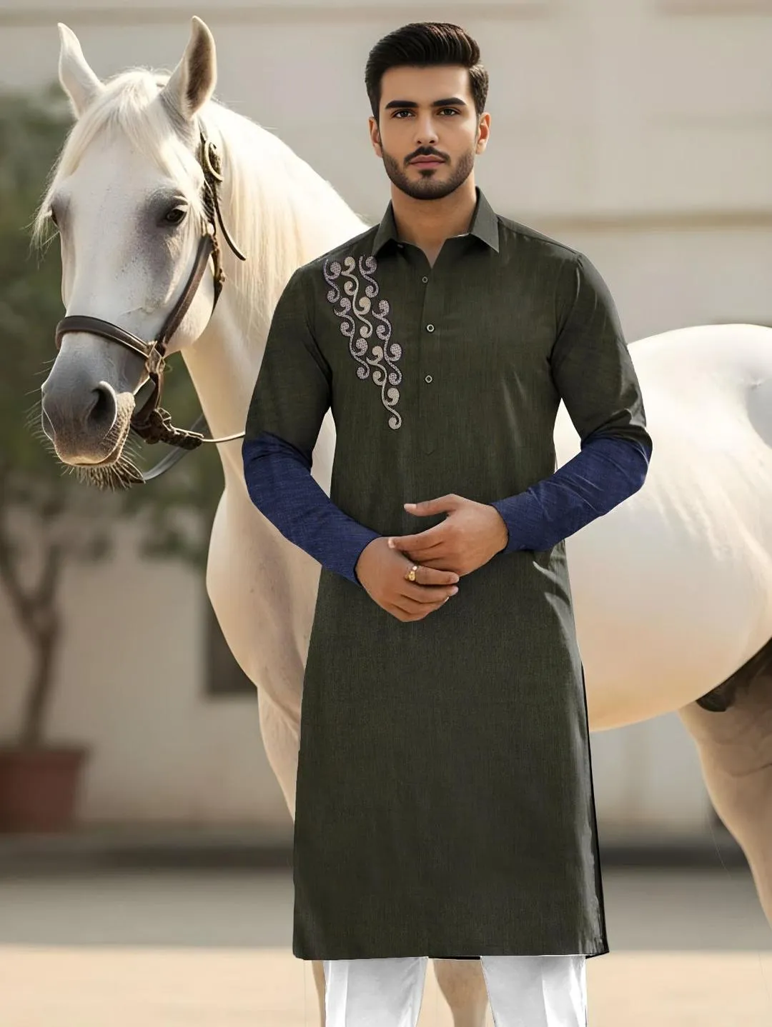 Men’s Unstitched Cotton Embroidered Suit