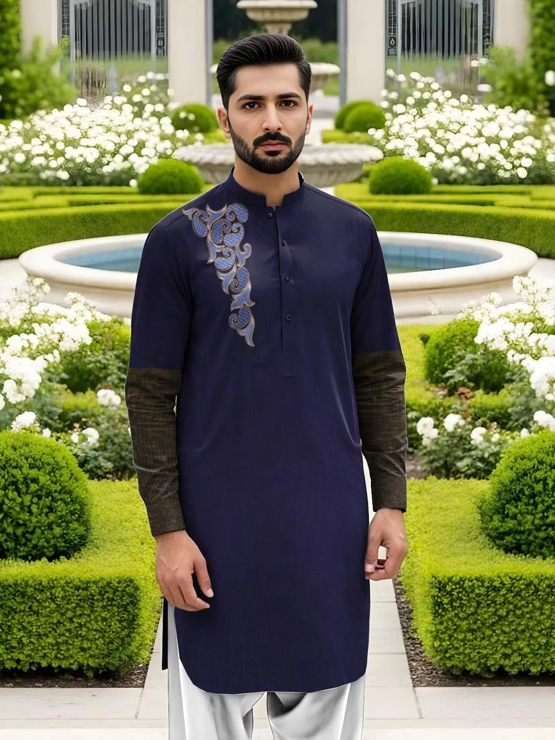 Men’s Unstitched Cotton Embroidered Suit