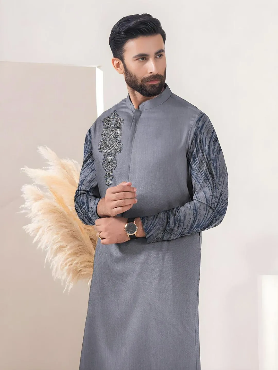 Men’s Unstitched Cotton Embroidered Suit