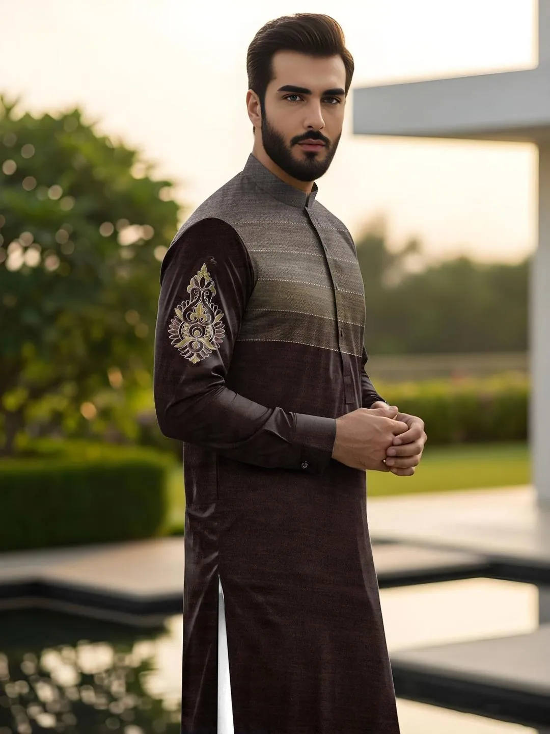 Men’s Unstitched Cotton Embroidered Suit