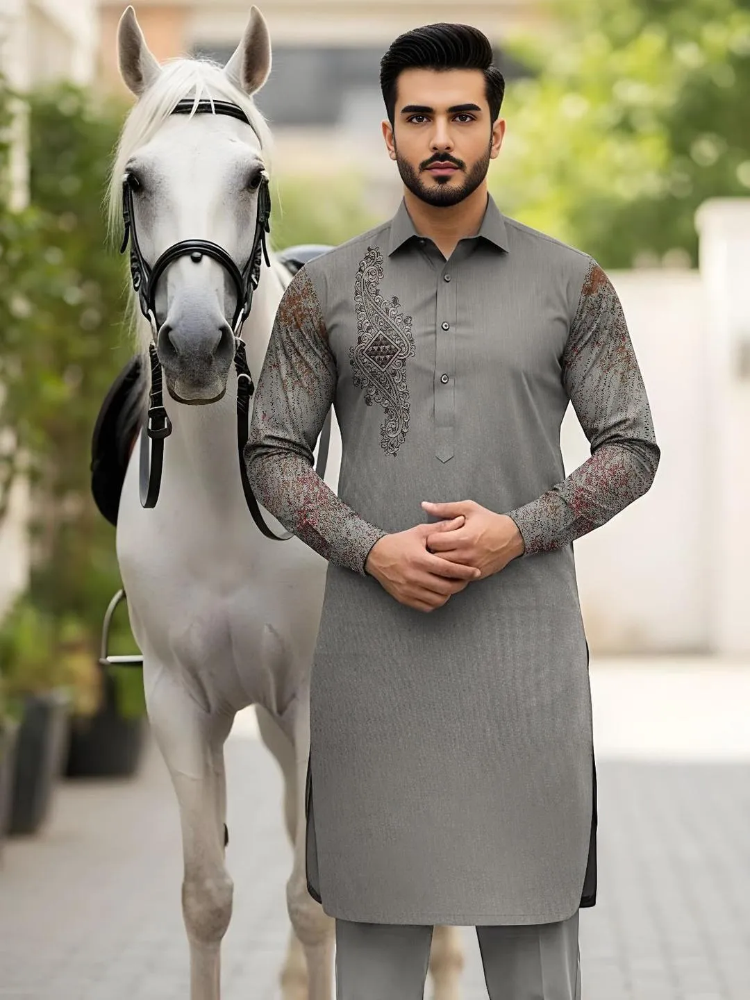 Men’s Unstitched Cotton Embroidered Suit