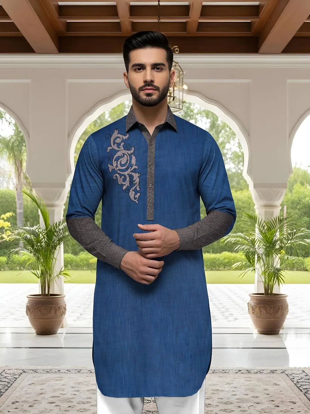 Men’s Unstitched Cotton Embroidered Suit