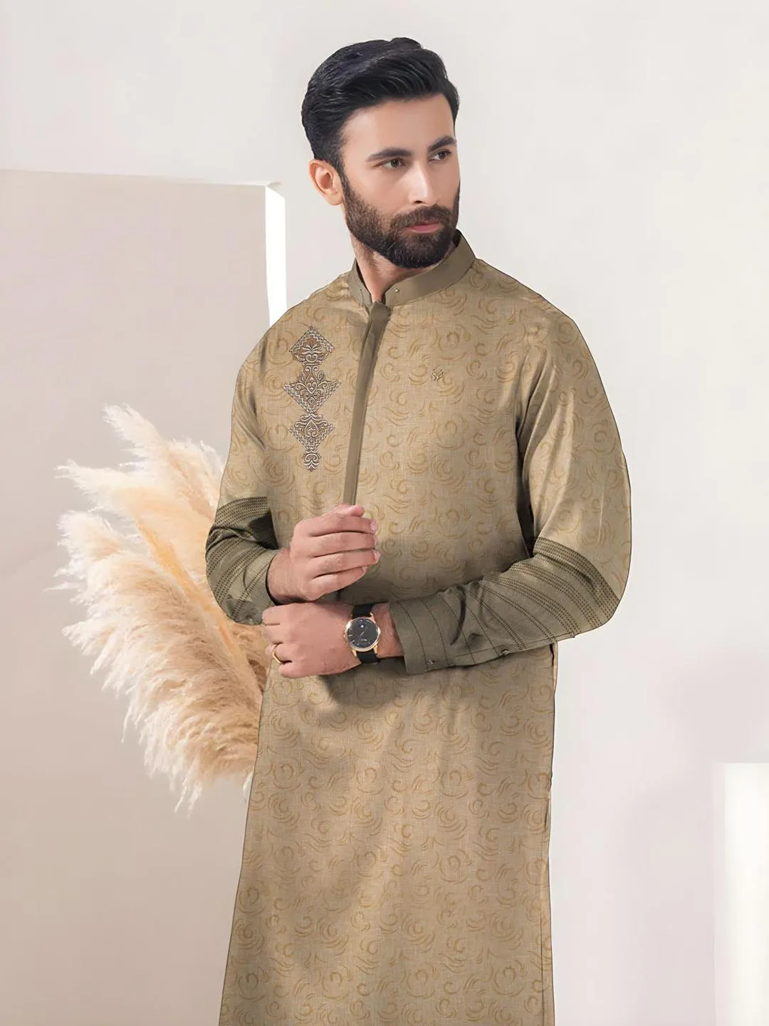 Men’s Unstitched Paper Cotton Embroidered Suit