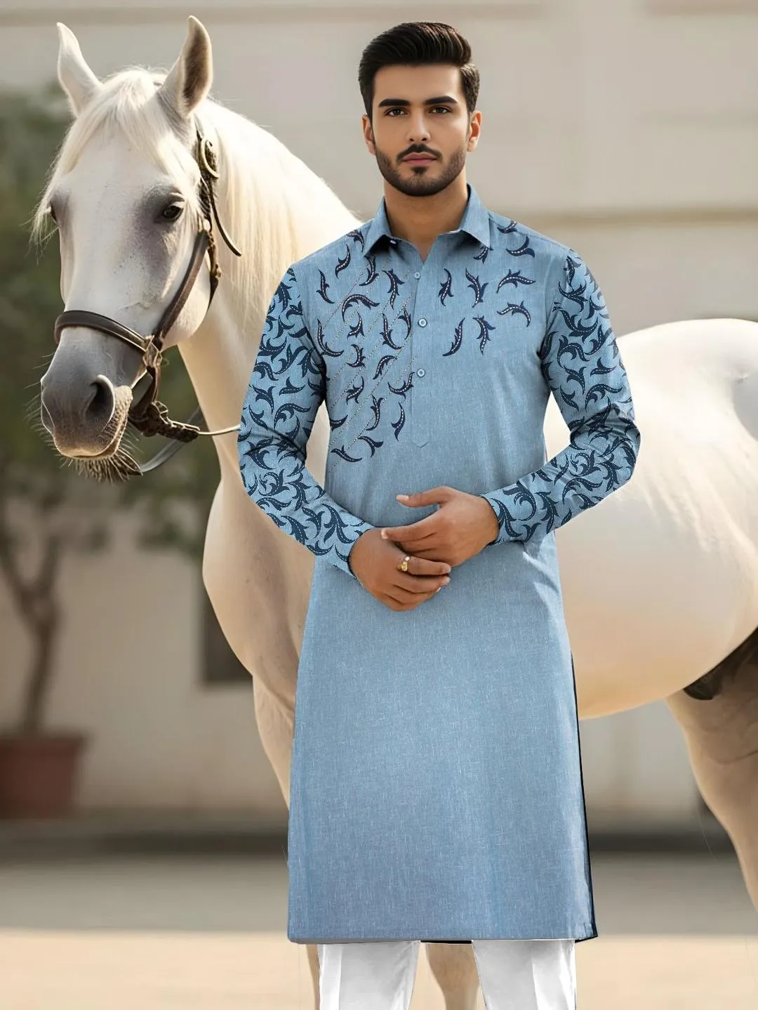 Men’s Unstitched Paper Cotton Embroidered Suit