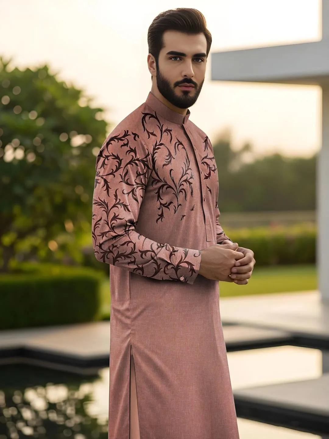 Men’s Unstitched Paper Cotton Embroidered Suit