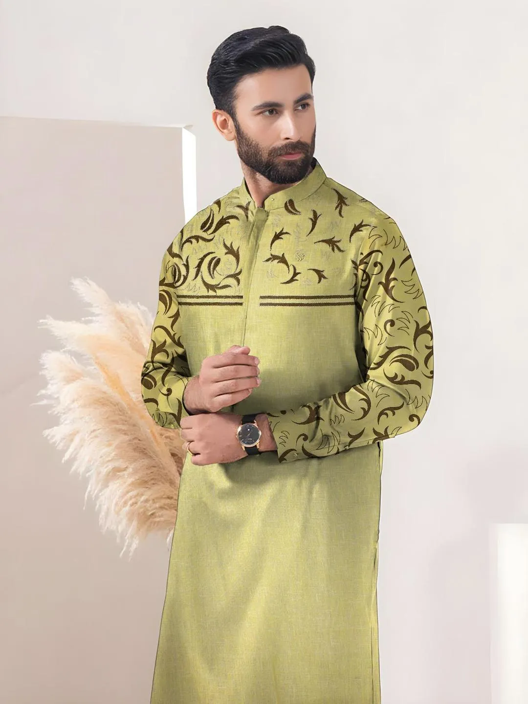 Men’s Unstitched Paper Cotton Embroidered Suit