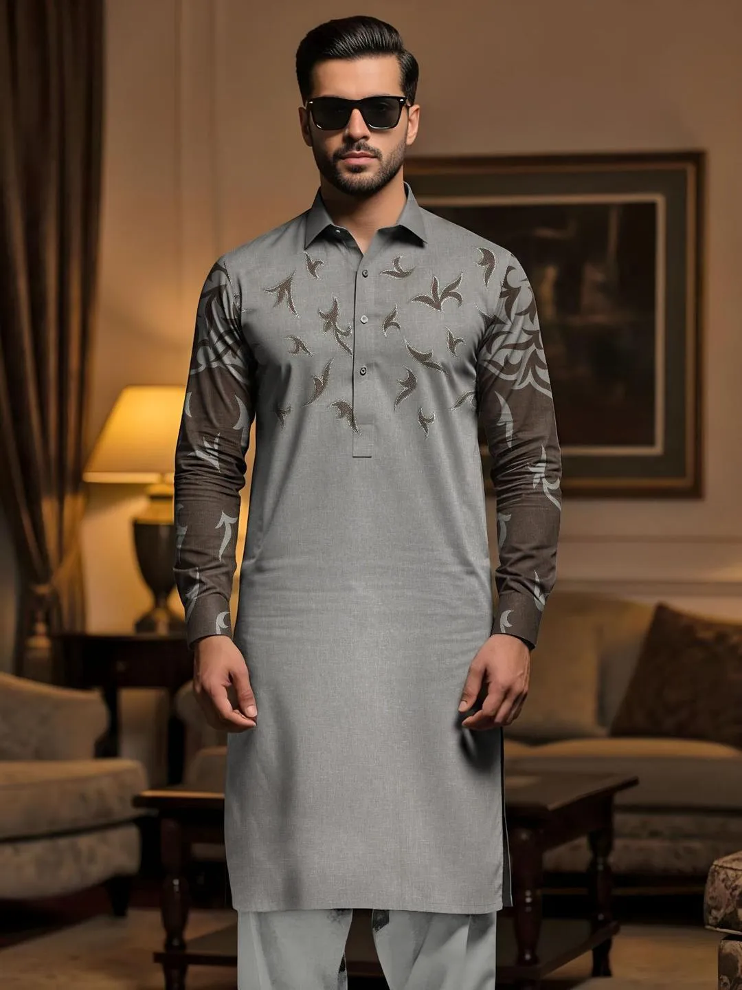 Men’s Unstitched Paper Cotton Embroidered Suit