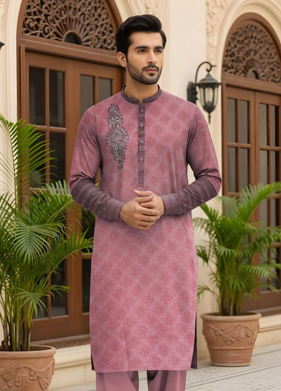Men’s Unstitched Paper Cotton Embroidered Suit