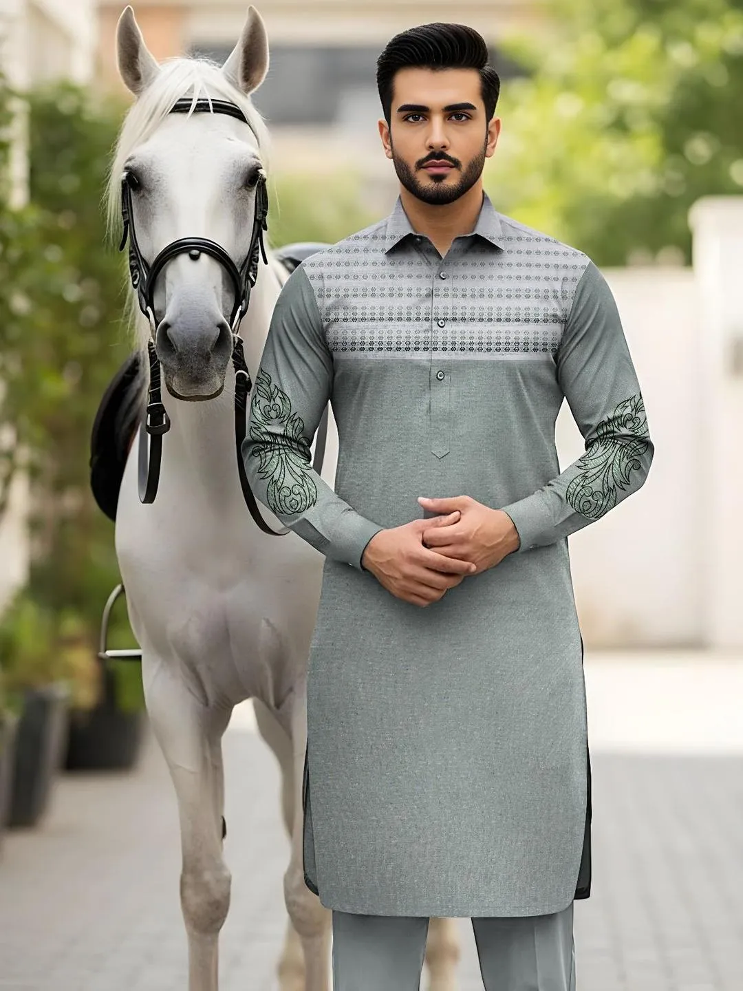 Men’s Unstitched Paper Cotton Embroidered Suit
