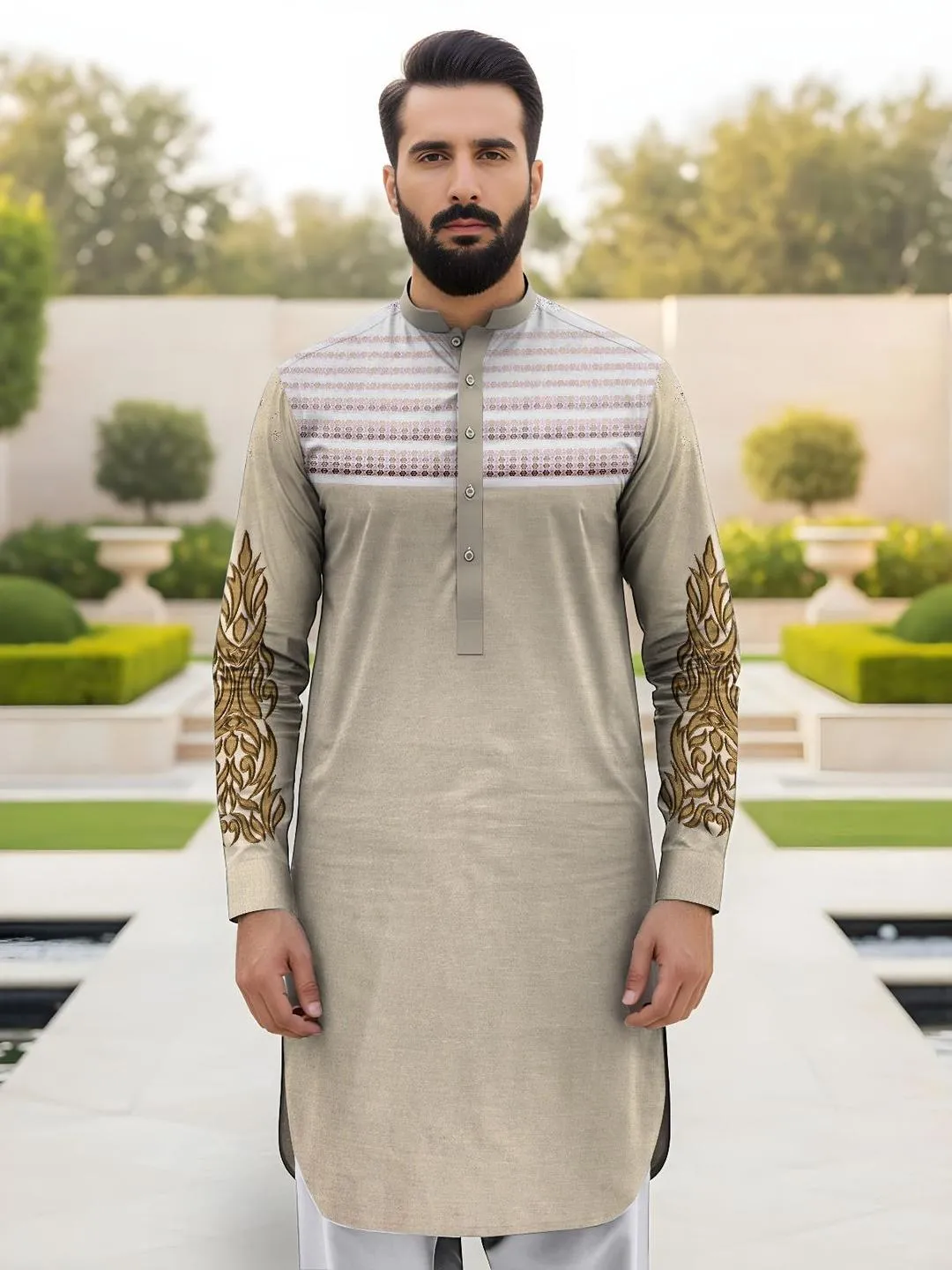 Men’s Unstitched Paper Cotton Embroidered Suit