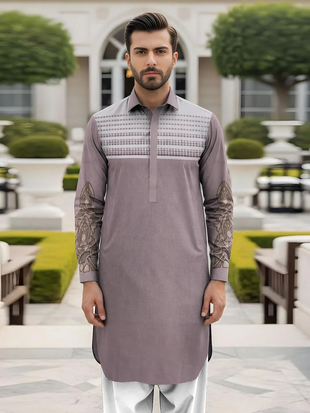 Men’s Unstitched Paper Cotton Embroidered Suit