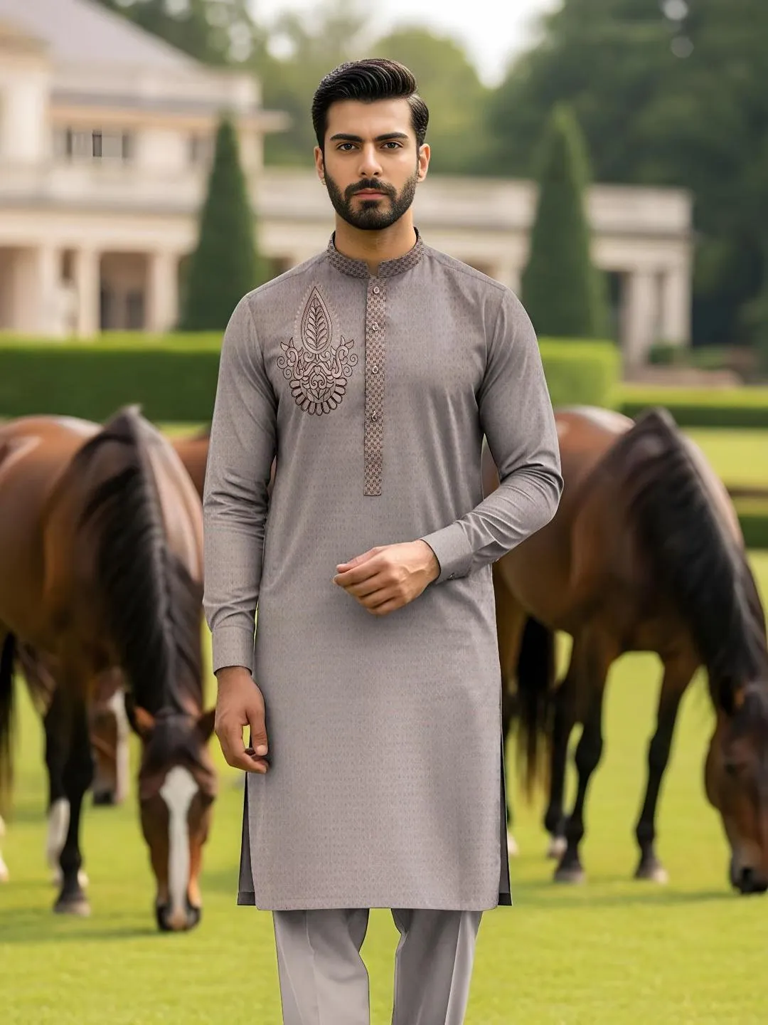 Men’s Unstitched Paper Cotton Embroidered Suit