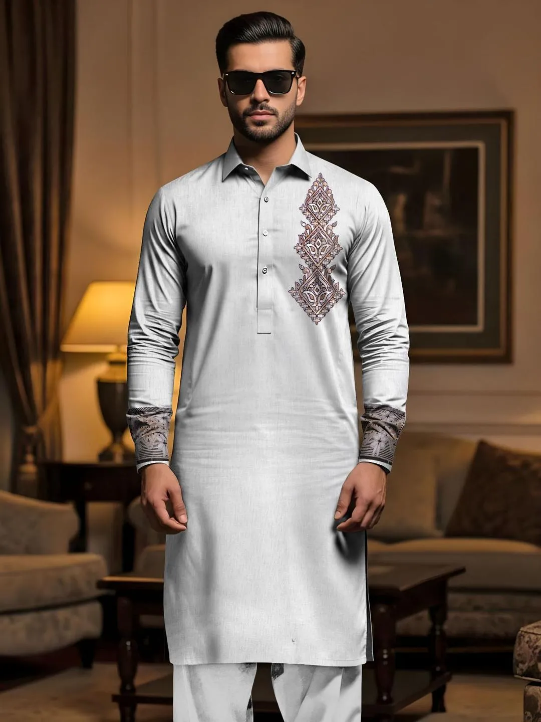 Men’s Unstitched Paper Cotton Embroidered Suit