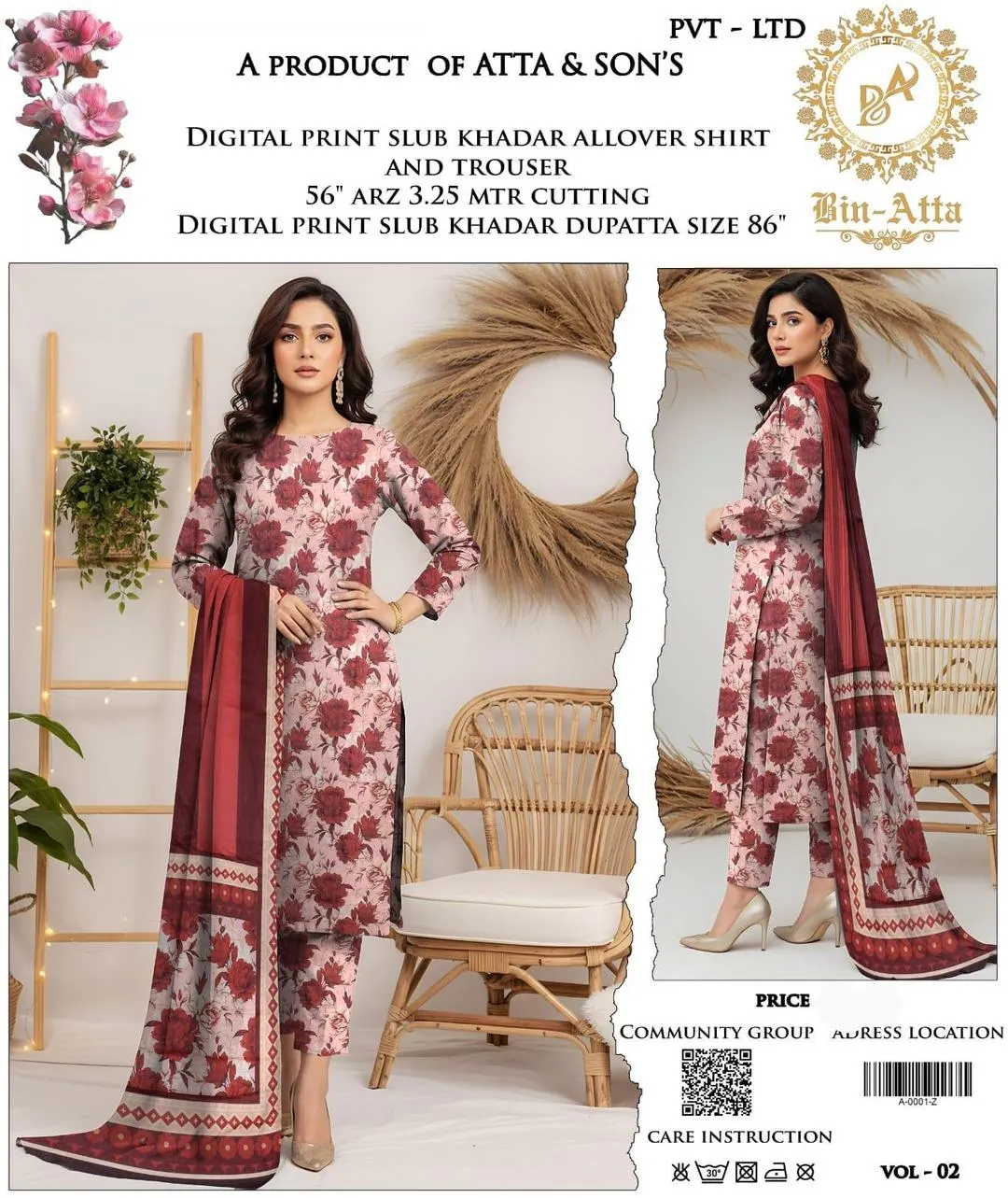 3 Pcs Women's Unstitched Printed Suit