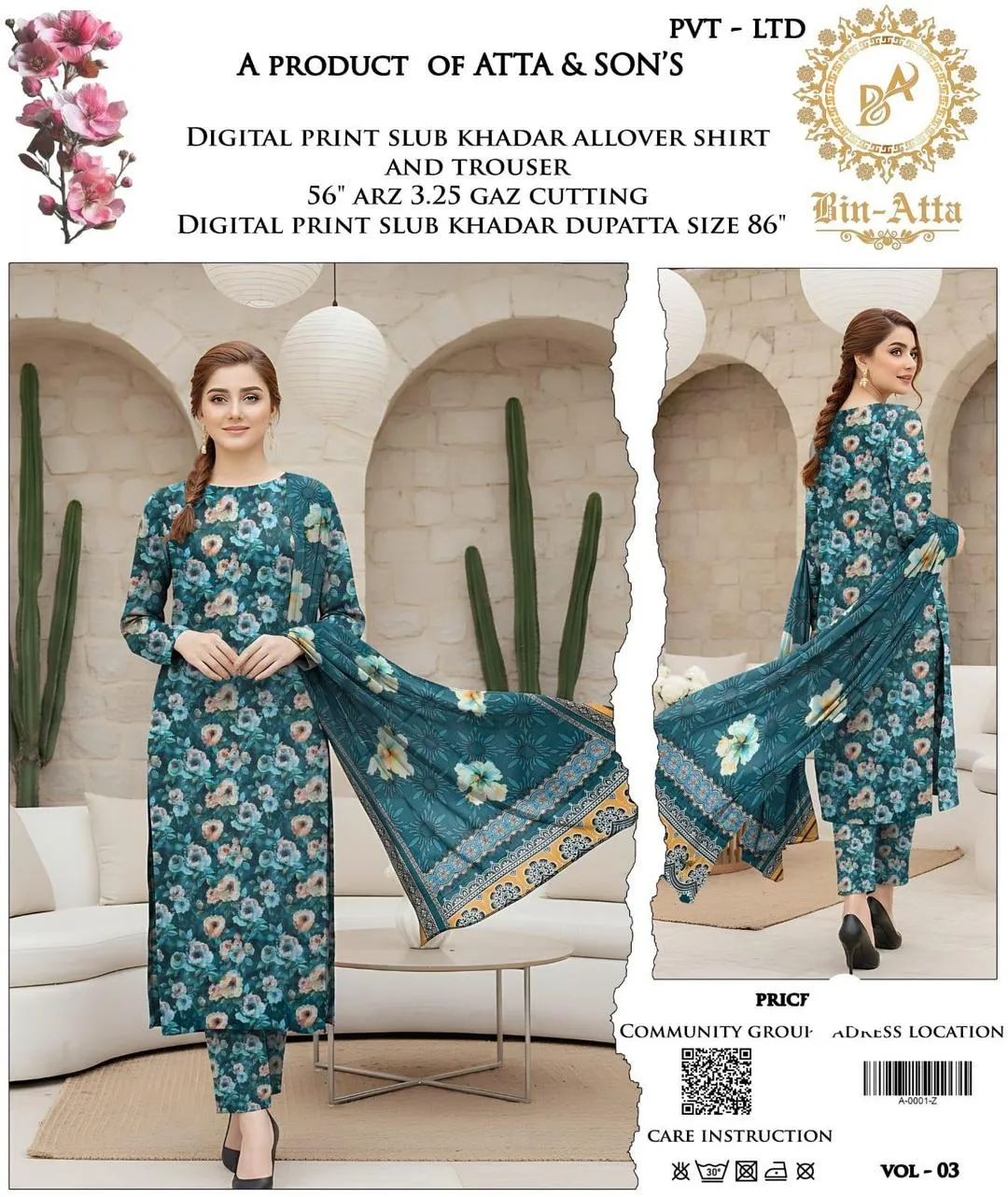 3 Pcs Women's Unstitched Printed Suit