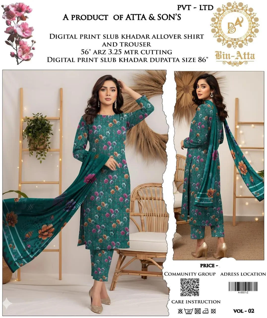 3 Pcs Women's Unstitched Printed Suit