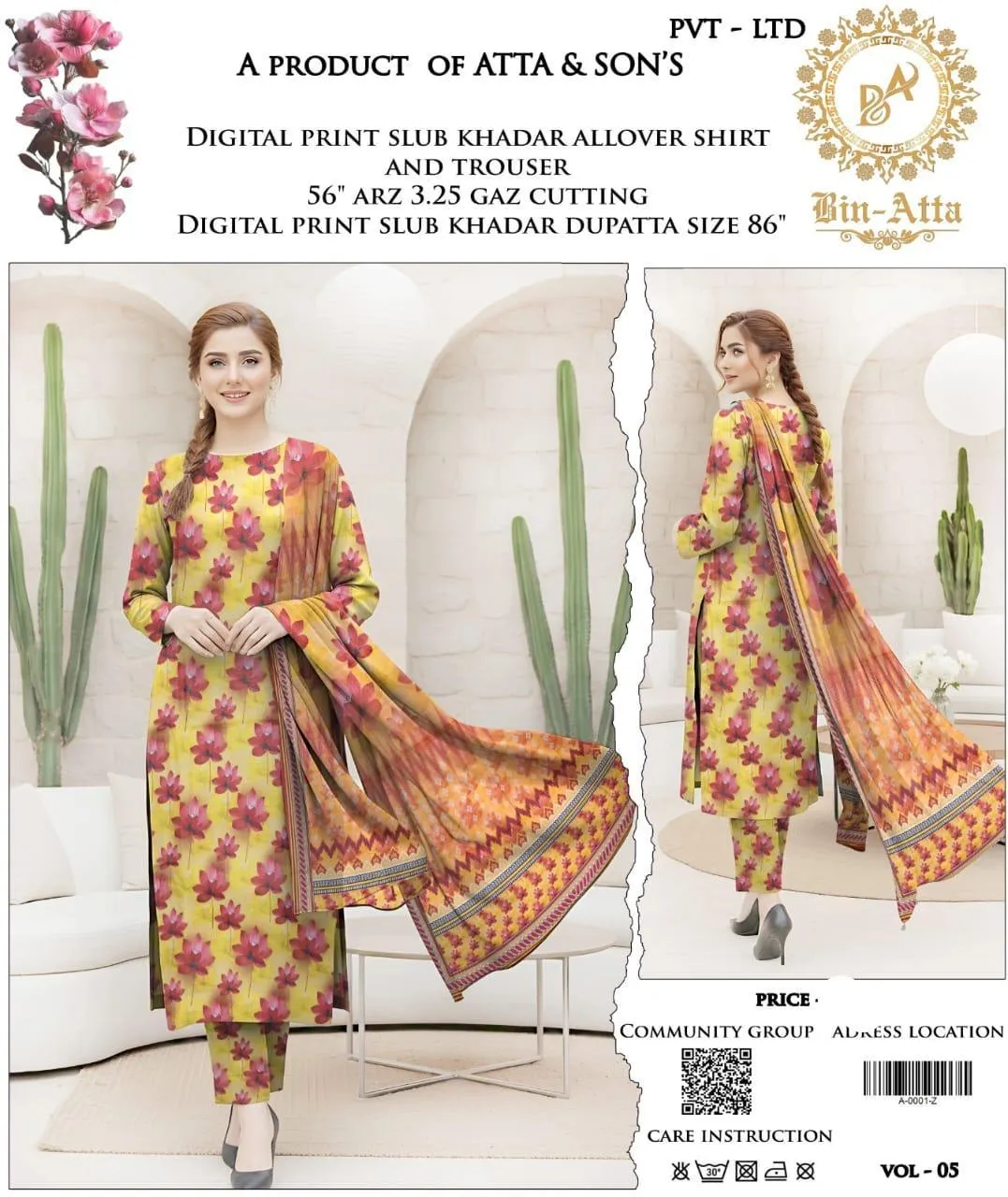 3 Pcs Women's Unstitched Printed Suit